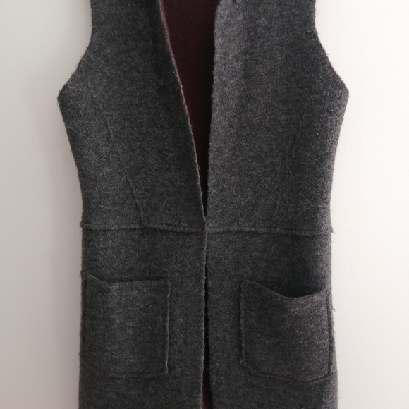 Anthropologie Moth Morris Wool Sleeveless Duster Vest Gray Maroon XS/S - Picture 8 of 17